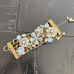 Betsey Johnson Gold-Tone Floral Bracelet with Light Blue Accents